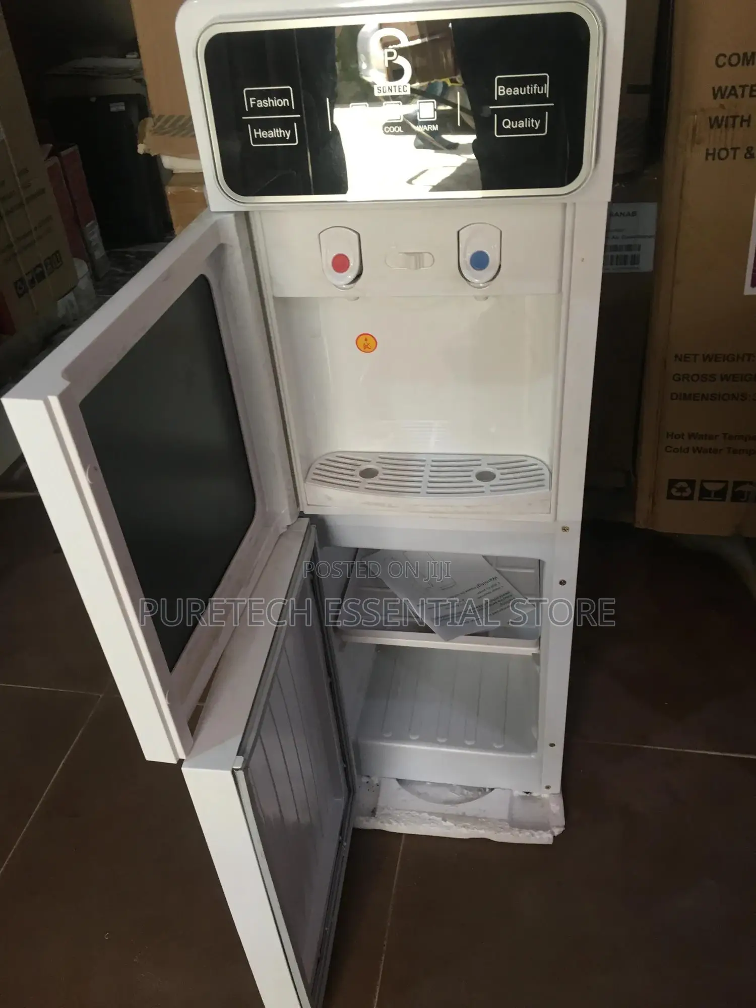 Sontec Water Dispenser With Fridge and Cabinet Door (Black)