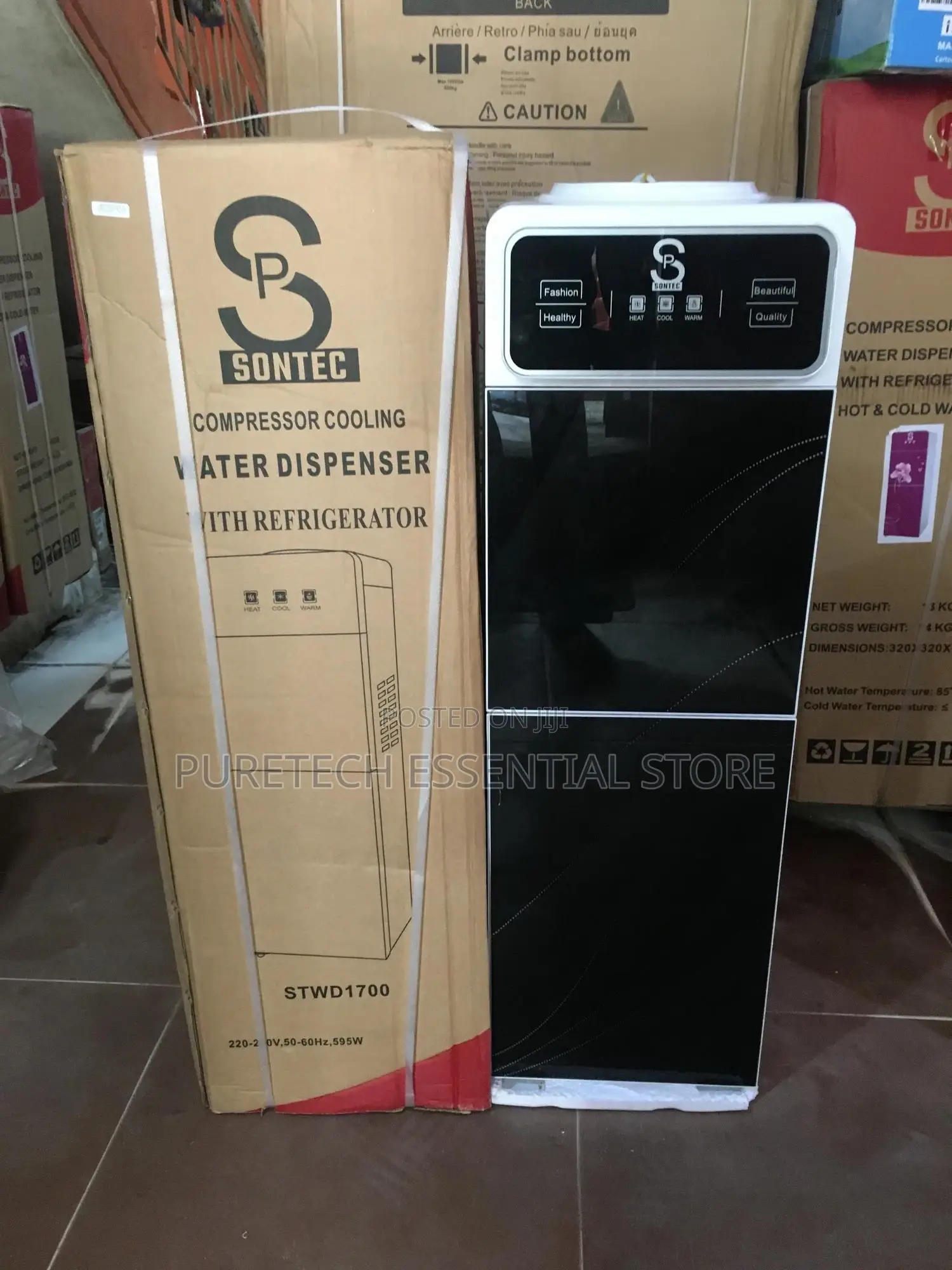 Sontec Water Dispenser With Fridge and Cabinet Door (Black)
