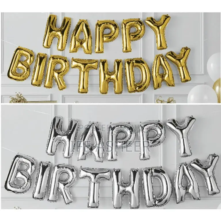 Happy Birthday Balloon - Black, Gold, Silver, Blue, Pink