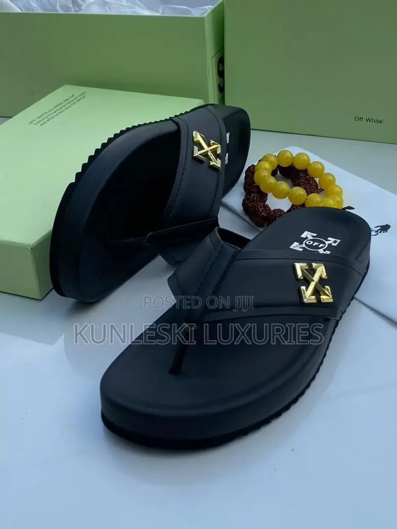 Original Off-White Men Leather Slippers Collections