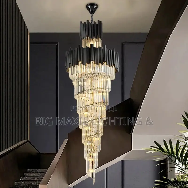 Modern Luxury Black Staircase Crystal Chandelier