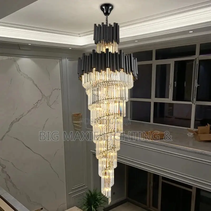 Modern Luxury Black Staircase Crystal Chandelier