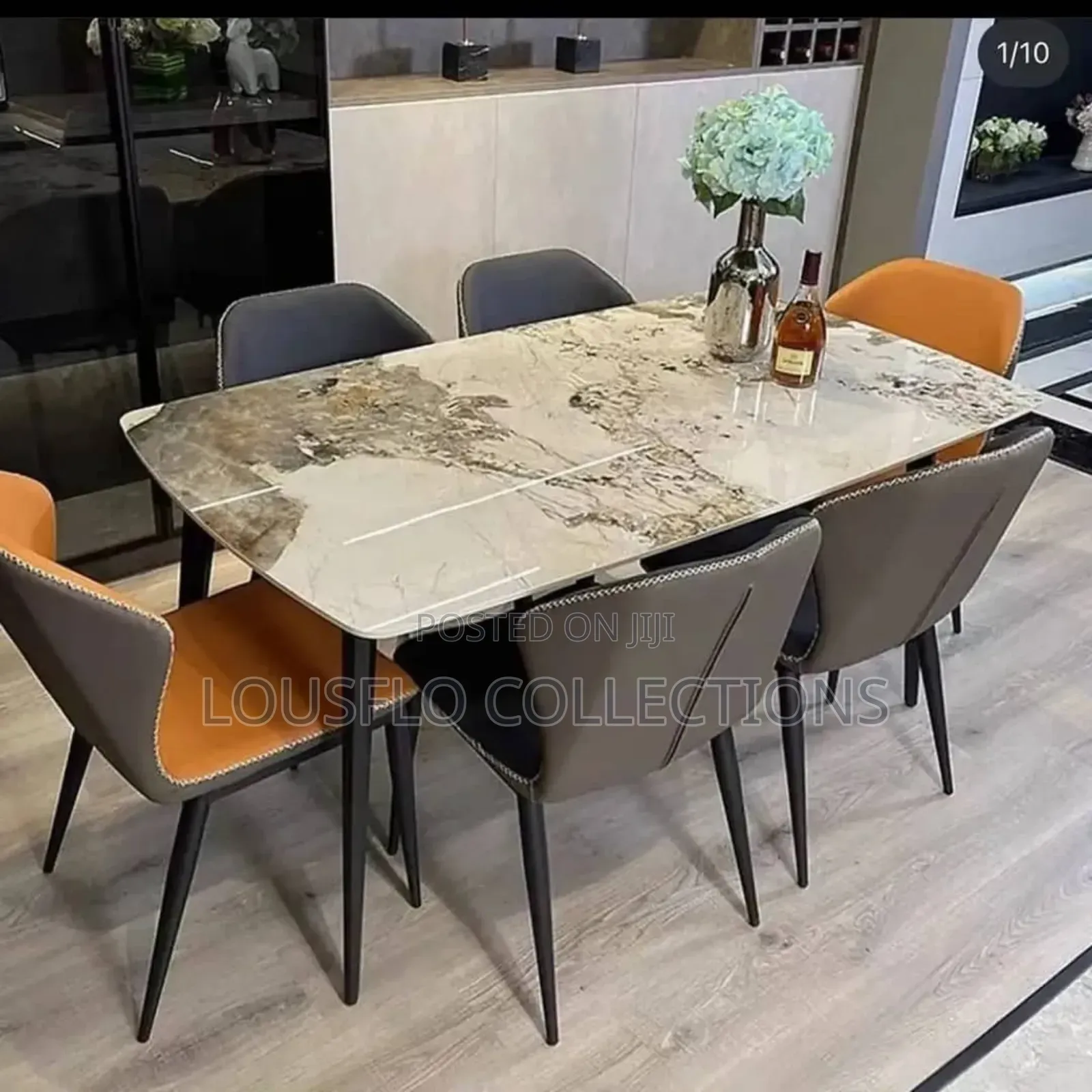 6 Seaters Quality Italian Marble Dining With Leather Chair