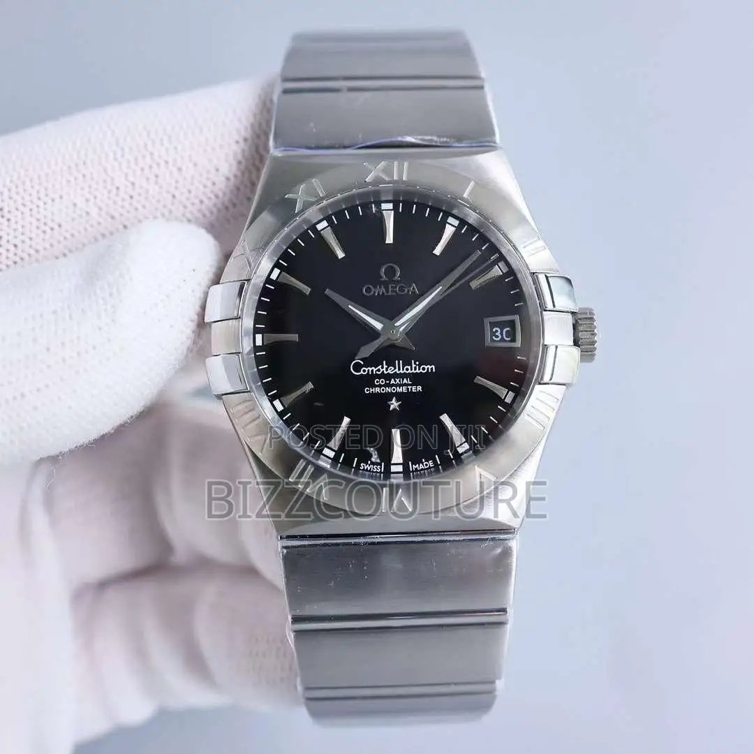 Original OMEGA Co-Axial Chrono Black Dail Silver Chain Watch