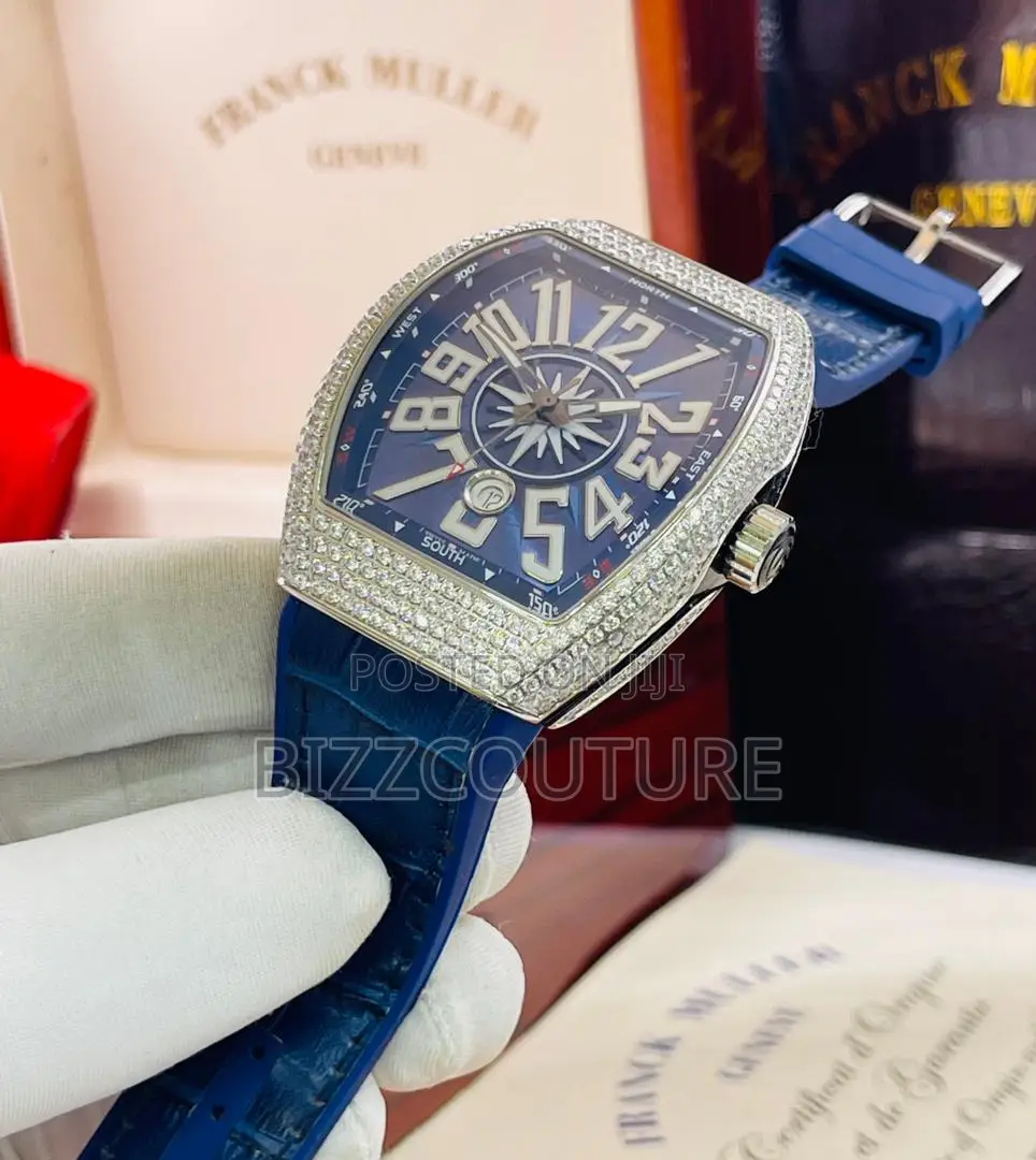 Original FRANCK Muller Blue Dail Blue Leather Strap Watch