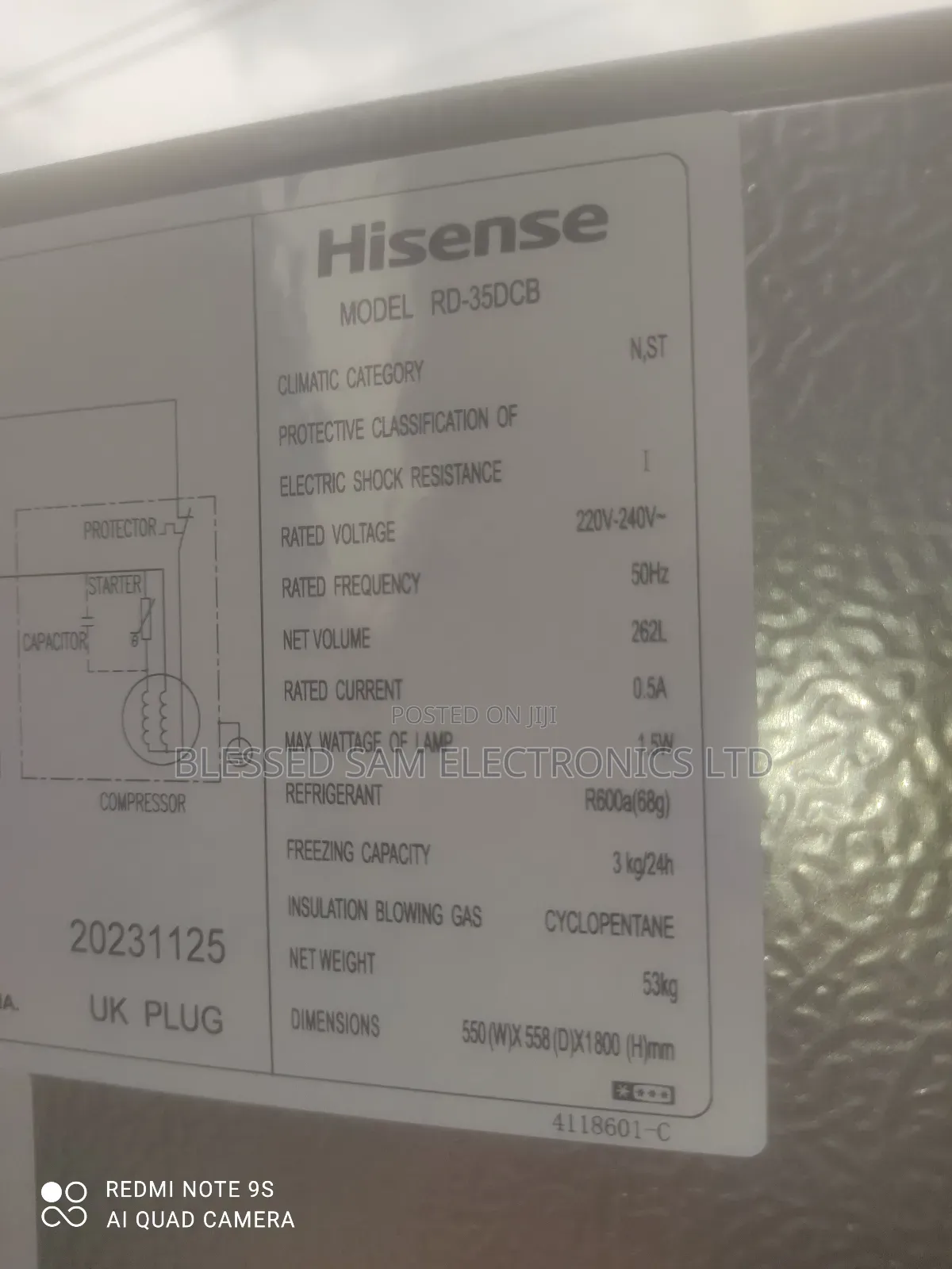 Original>Hisense Fridge 264l Double Door With Dispenser 1pis