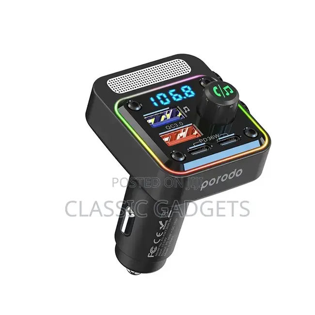 Porodo Smart Car Charger FM Transmitter With 24W PD Port