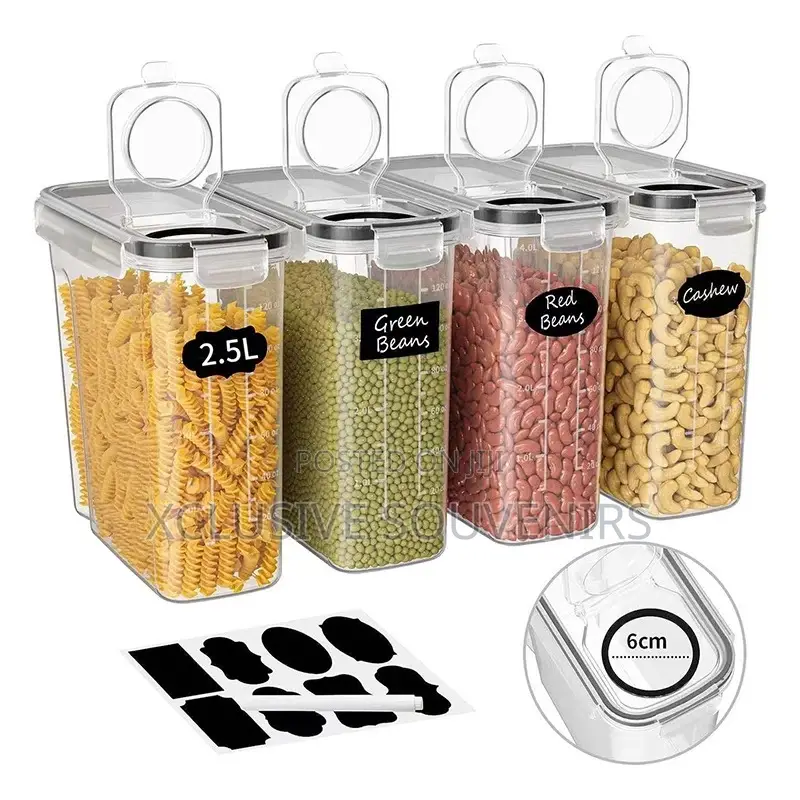 Set of 4 Airtight Cereal Containers With Pen Stickers