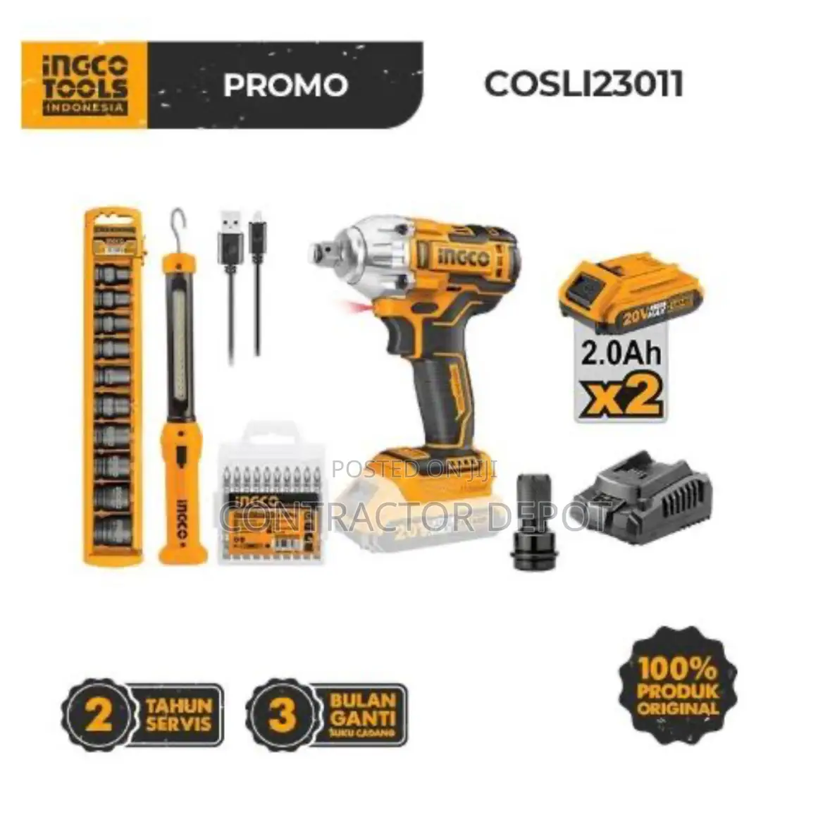 Ngco Cordless Impact Wrench With Kit With Work Lamp