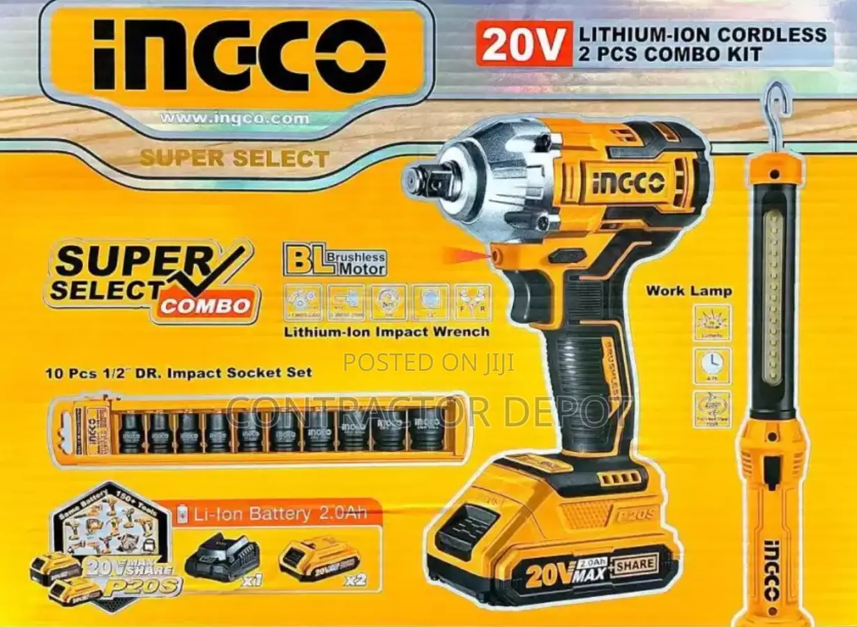 Ngco Cordless Impact Wrench With Kit With Work Lamp