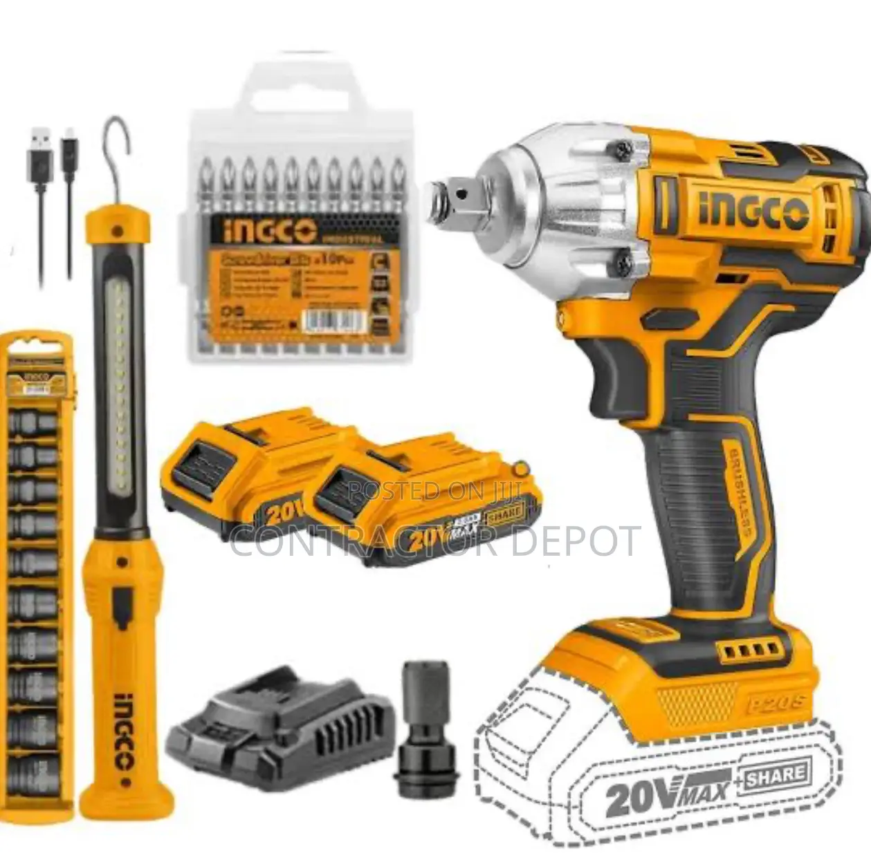 Ngco Cordless Impact Wrench With Kit With Work Lamp