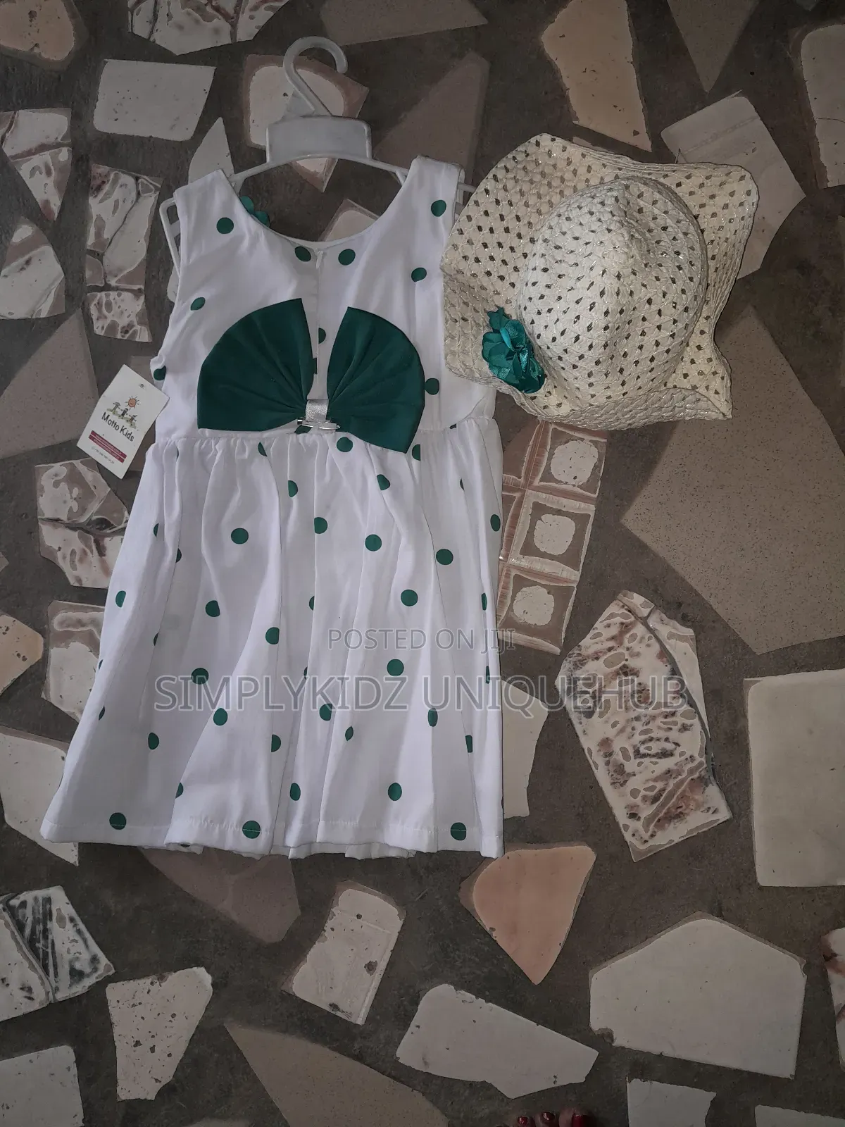 Girls Green Polka Dot Dress With Hat