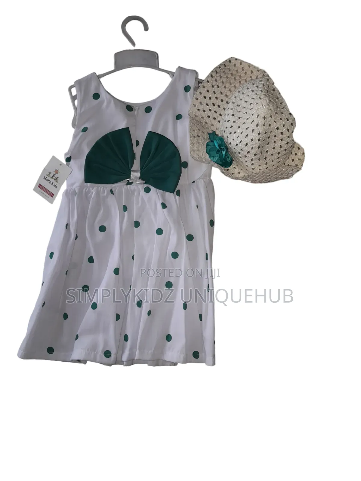 Girls Green Polka Dot Dress With Hat