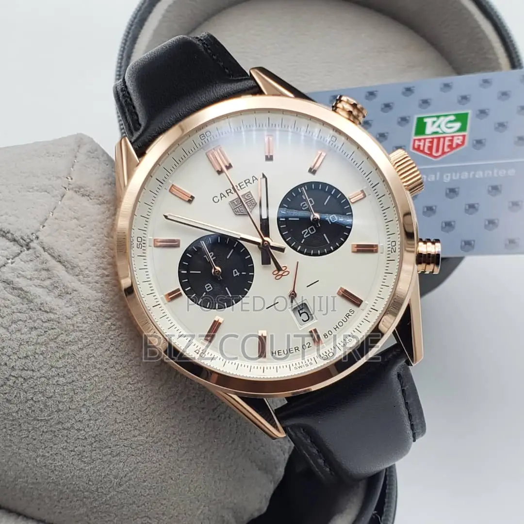 Original Carrera Heauer Chronograph Black Leather Watch