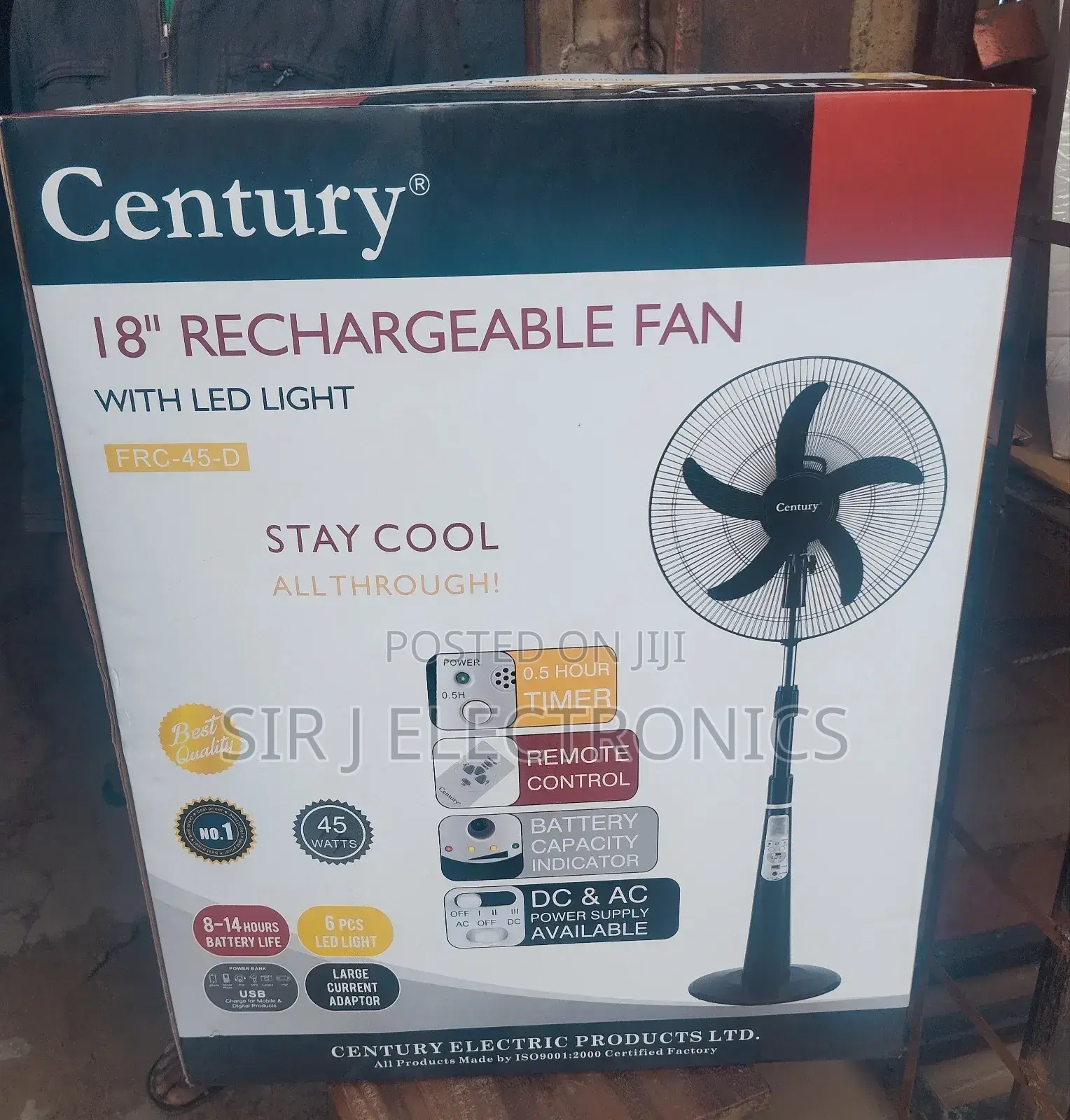 18" Century Rechargeable Standing Fan With Remote + Warranty