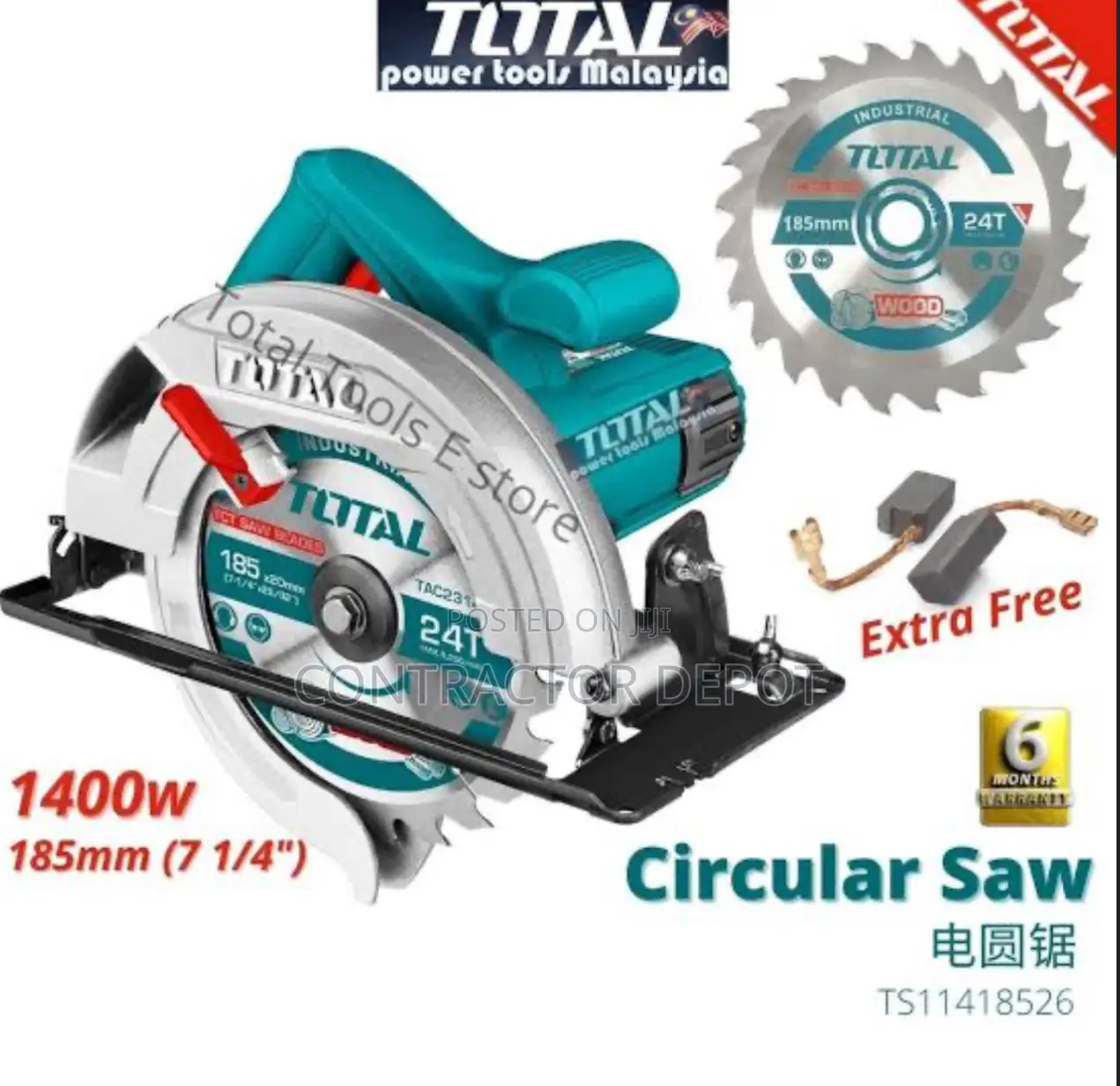 Total Circular Saw-7 Inches With Blade Portable-1400w-185mm
