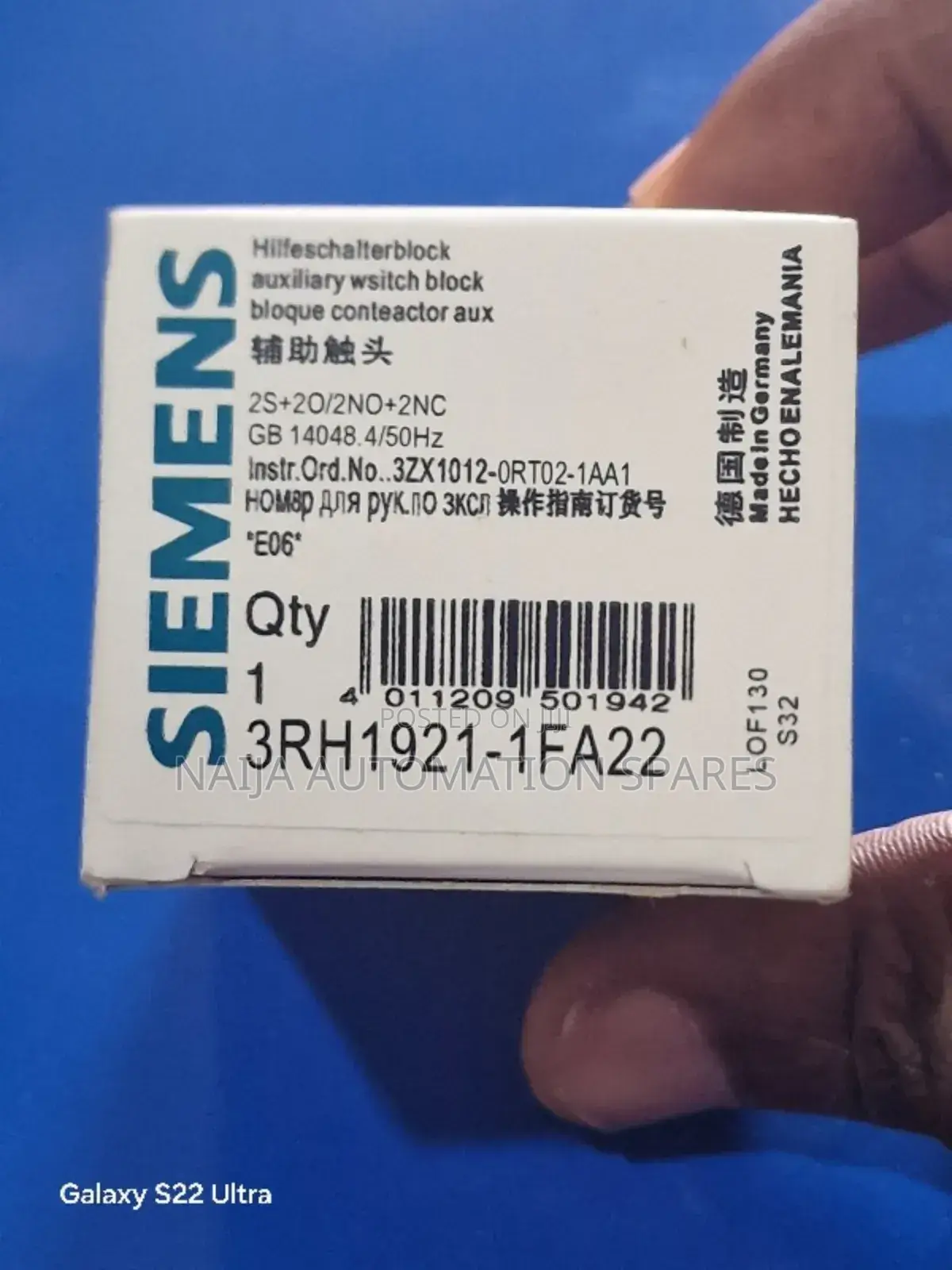 Siemens Auxilliary Contact | 3rh1921-1fa22