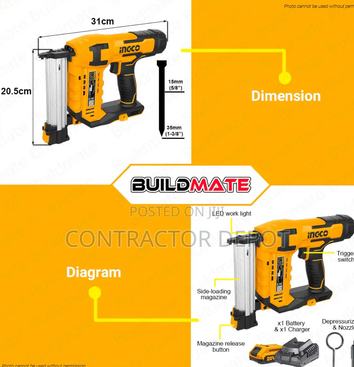 Lithium-Ion Cordless Brad Nailer Kit 20V Nail Guns F35