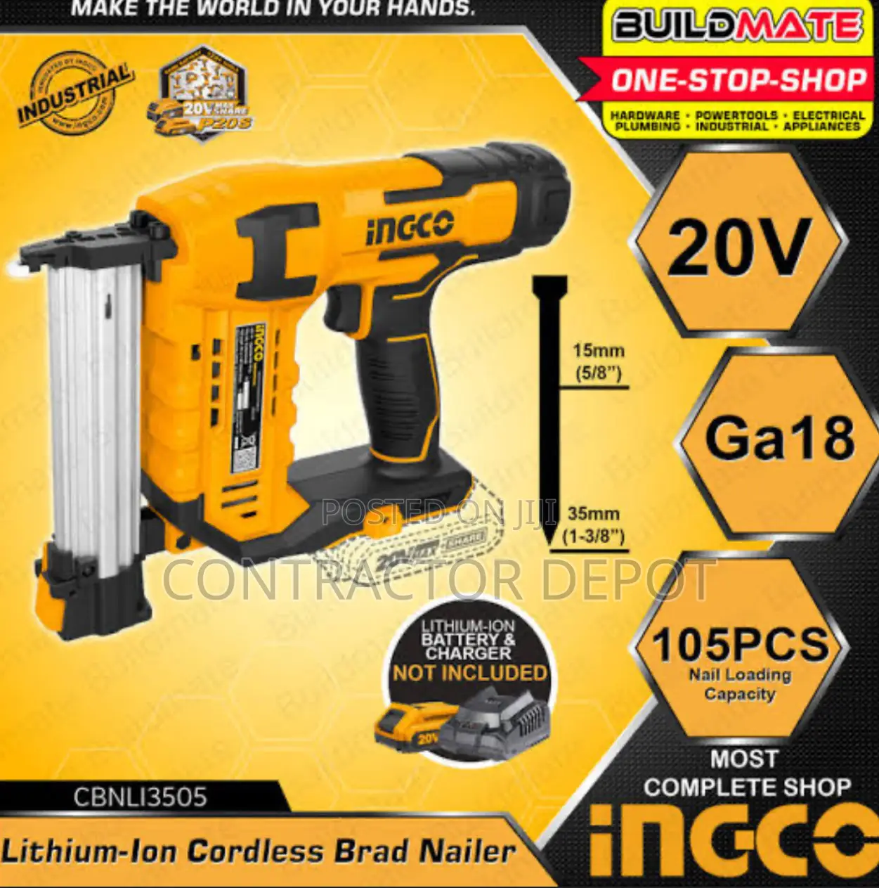 Lithium-Ion Cordless Brad Nailer Kit 20V Nail Guns F35