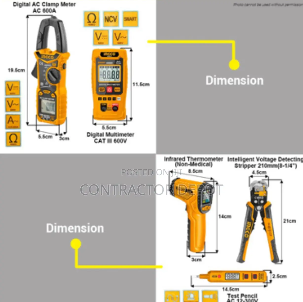 Ingco Digital Multi Meter, Clamp With Test Pencil