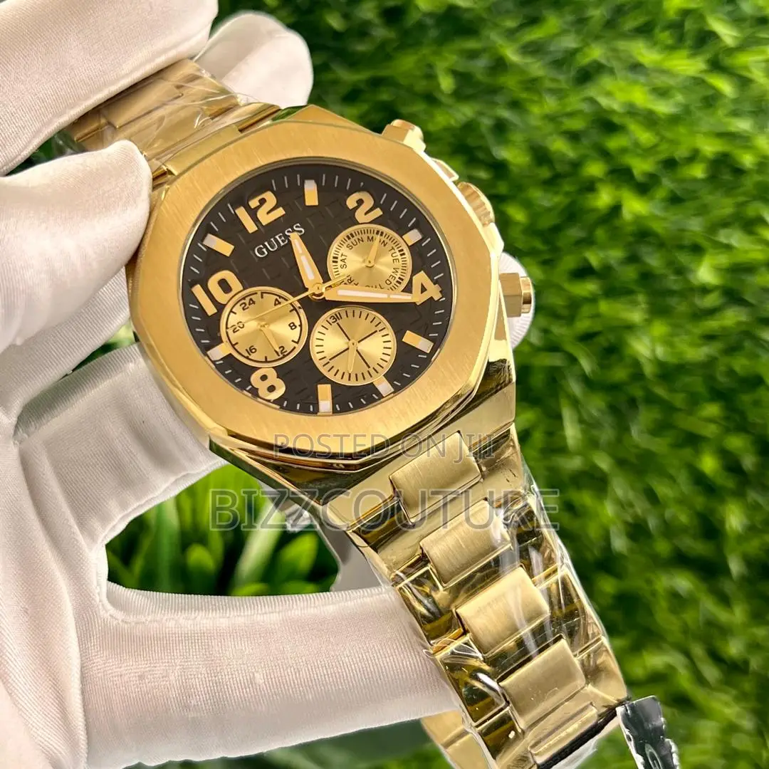 Original Guess Black Dail Chronograph Gold Chain Watch