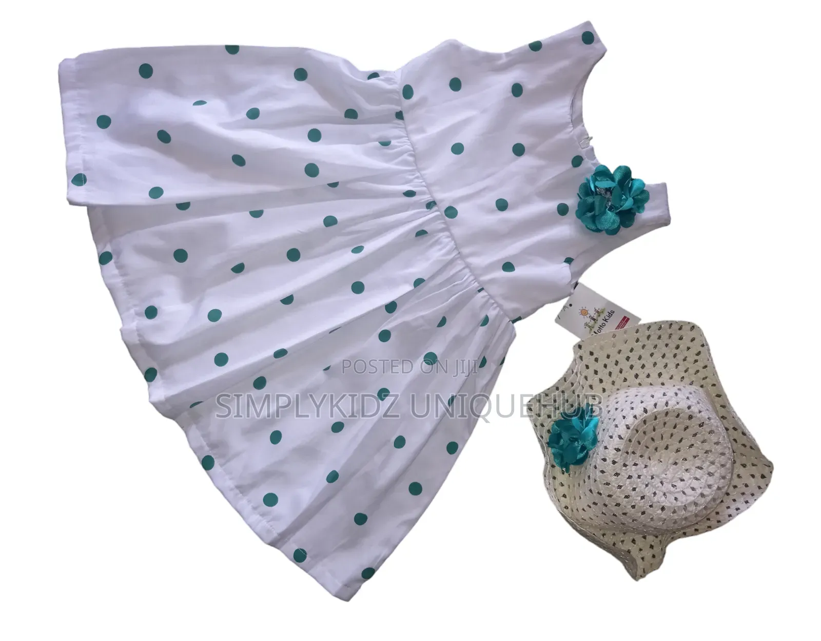 Girls Green Polka Dot Dress With Hat