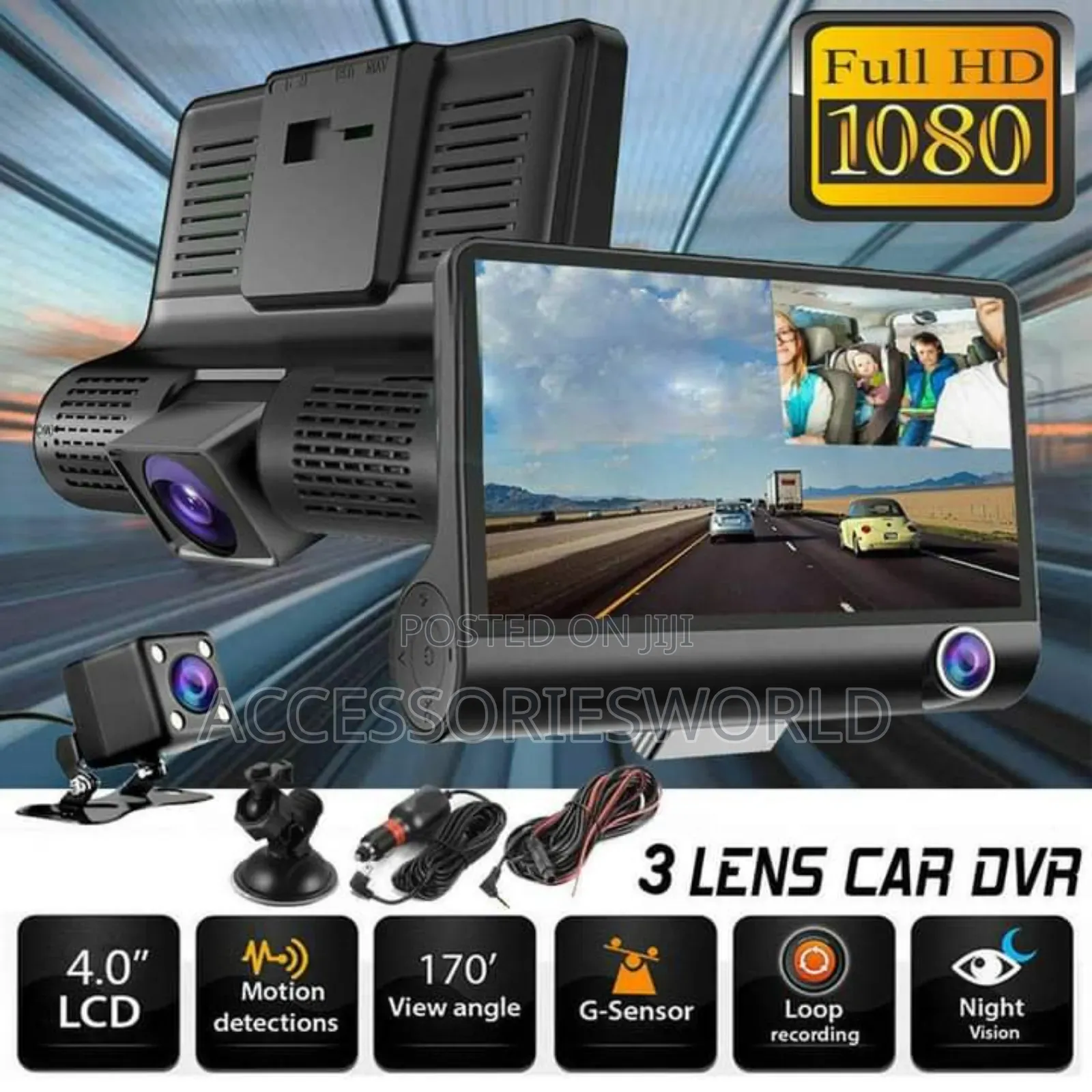 3 Way Camera Video Car DVR WDR Full HD 1080P Dashcam