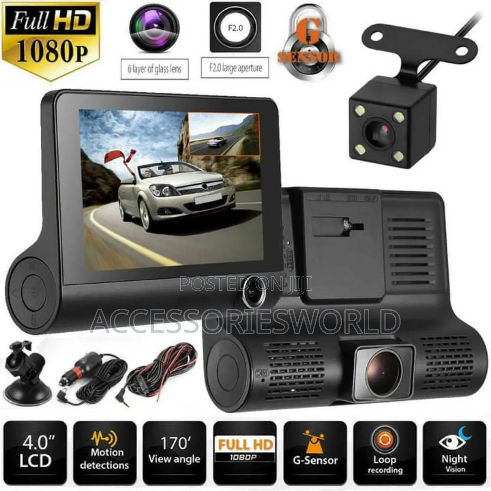 3 Way Camera Video Car DVR WDR Full HD 1080P Dashcam