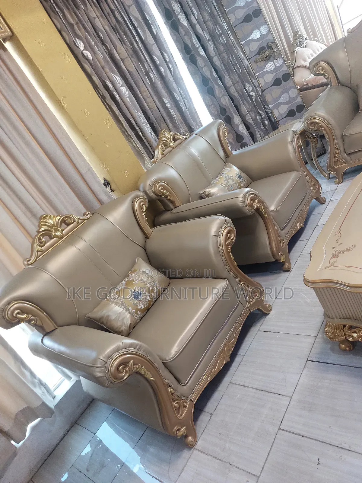 Complete Set of High Quality Turkish Royal Leather Sofa Chai