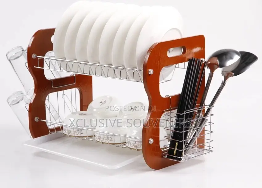 Kitchen Counter Dish Drying Rack With Metal Basket 2 Layers