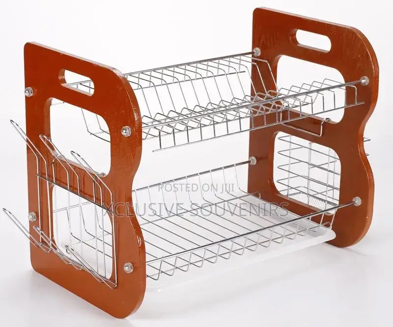 Kitchen Counter Dish Drying Rack With Metal Basket 2 Layers