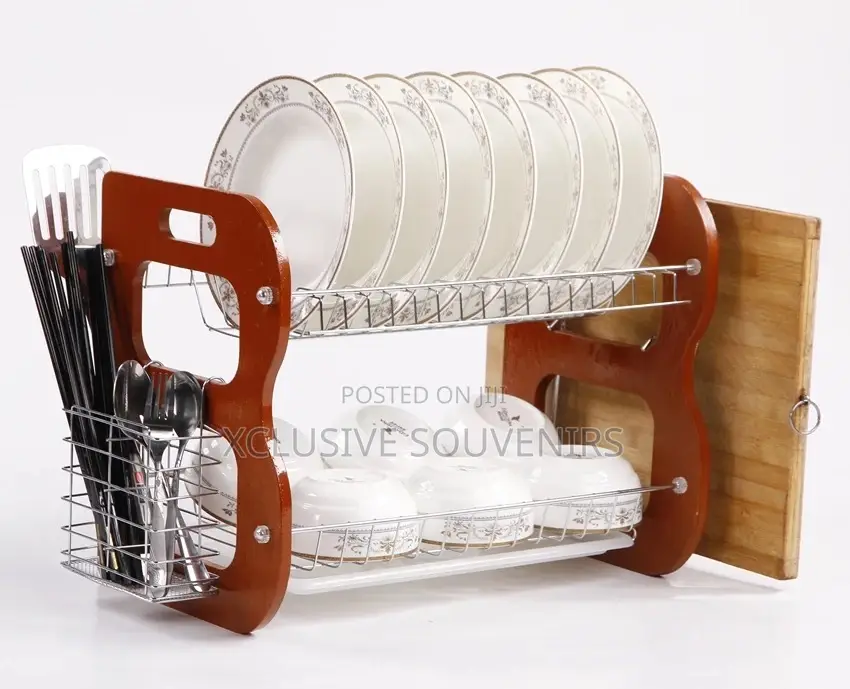 Kitchen Counter Dish Drying Rack With Metal Basket 2 Layers