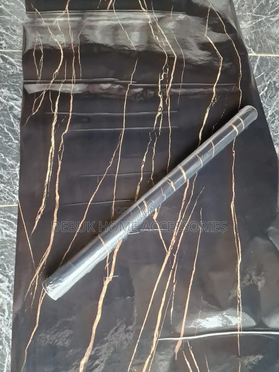 Black and Gold Stripes Marble Stickers