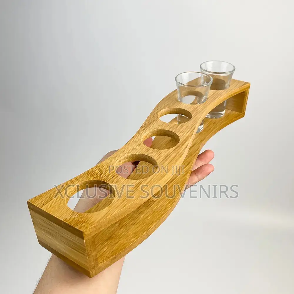 Barware Bamboo Whisky Serving Tray Shot Glass Holder Rack
