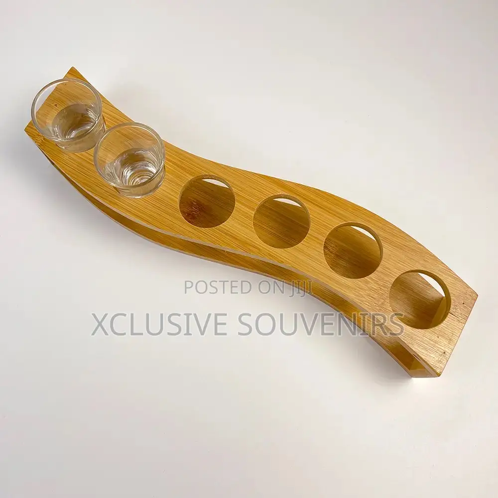 Barware Bamboo Whisky Serving Tray Shot Glass Holder Rack