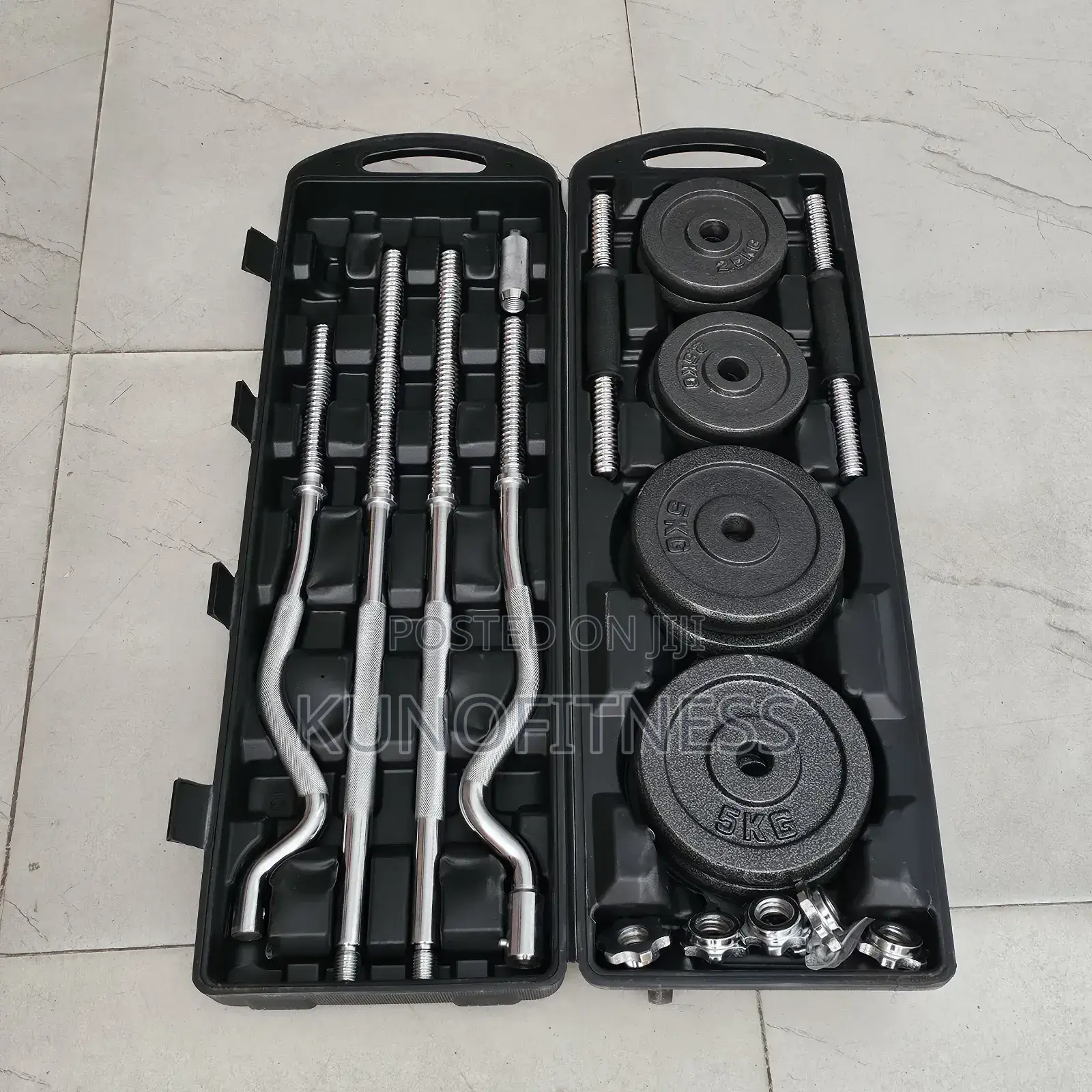 New 55kg Weight Set Includes Ez Bar Dumbbell Barbell Rod