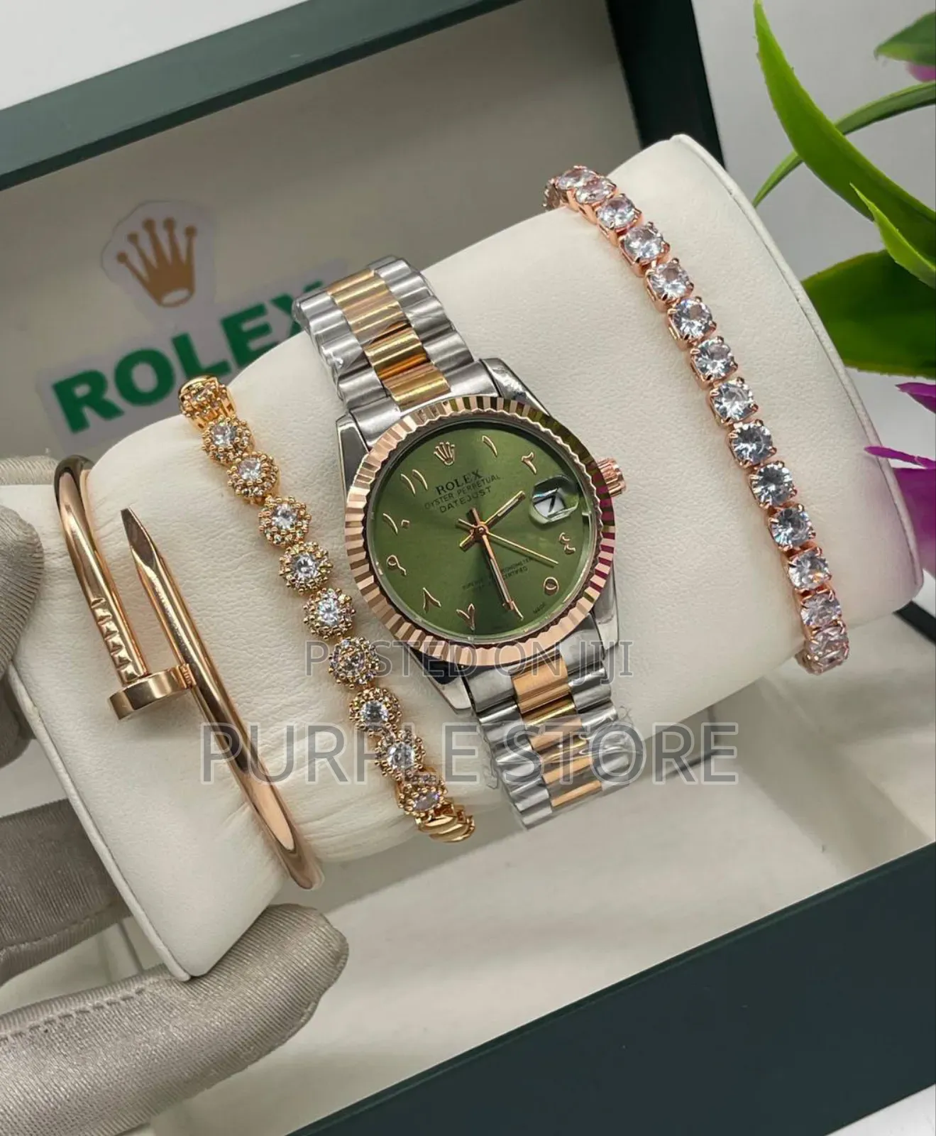 Rolex Female Watch and Bracelets Set