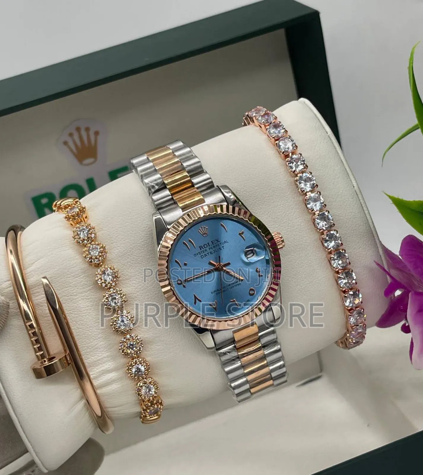 Rolex Female Watch and Bracelets Set