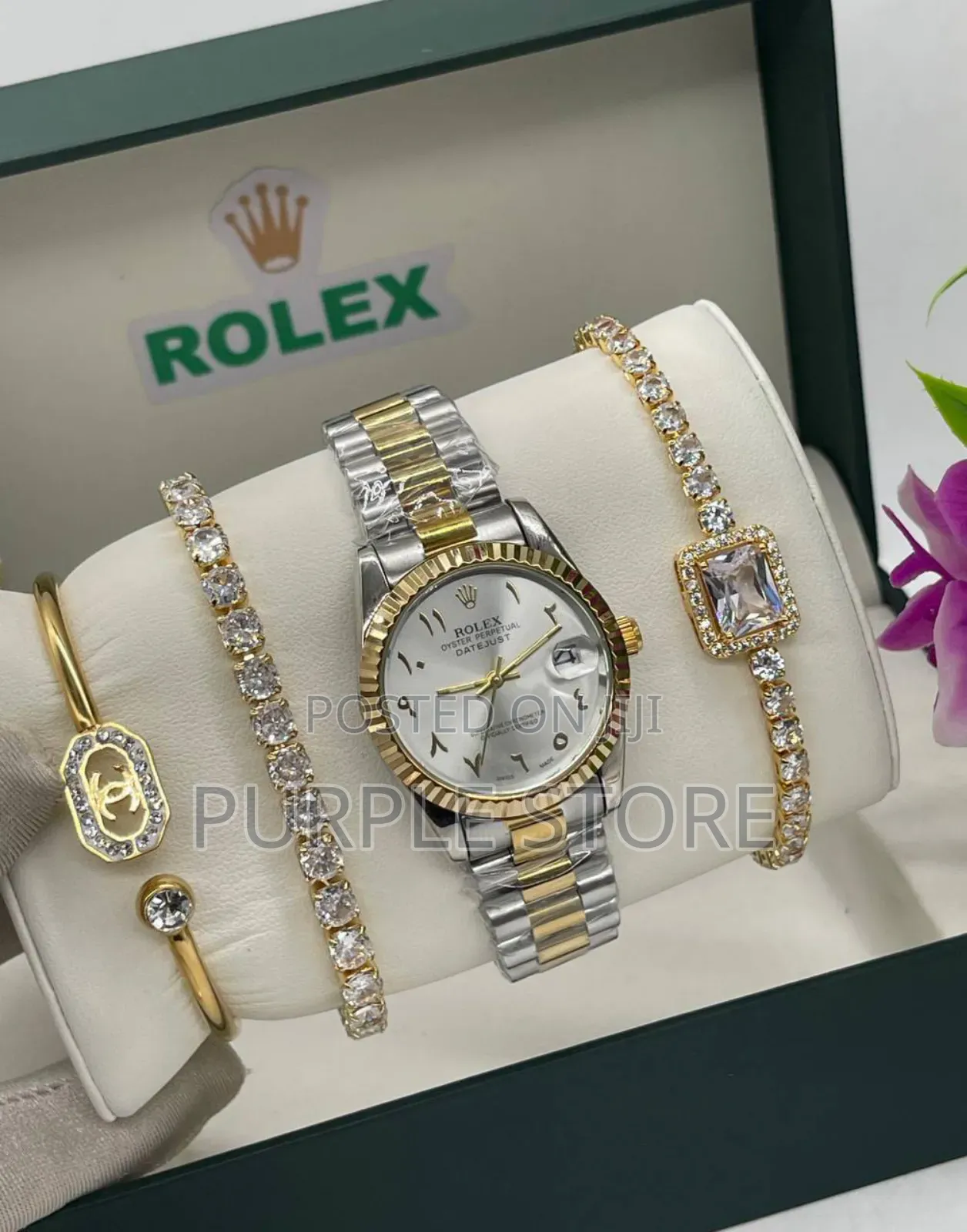 Rolex Female Watch and Bracelets Set