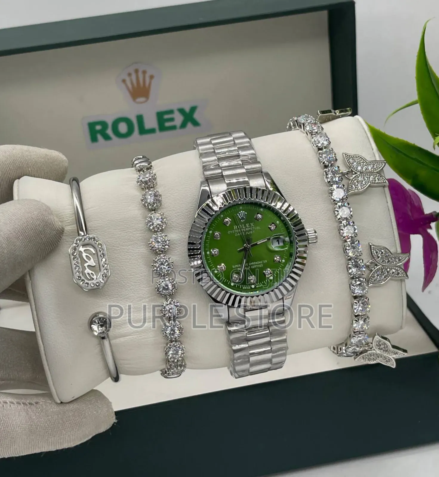 Rolex Female~Watch Bracelets~.Set Silver