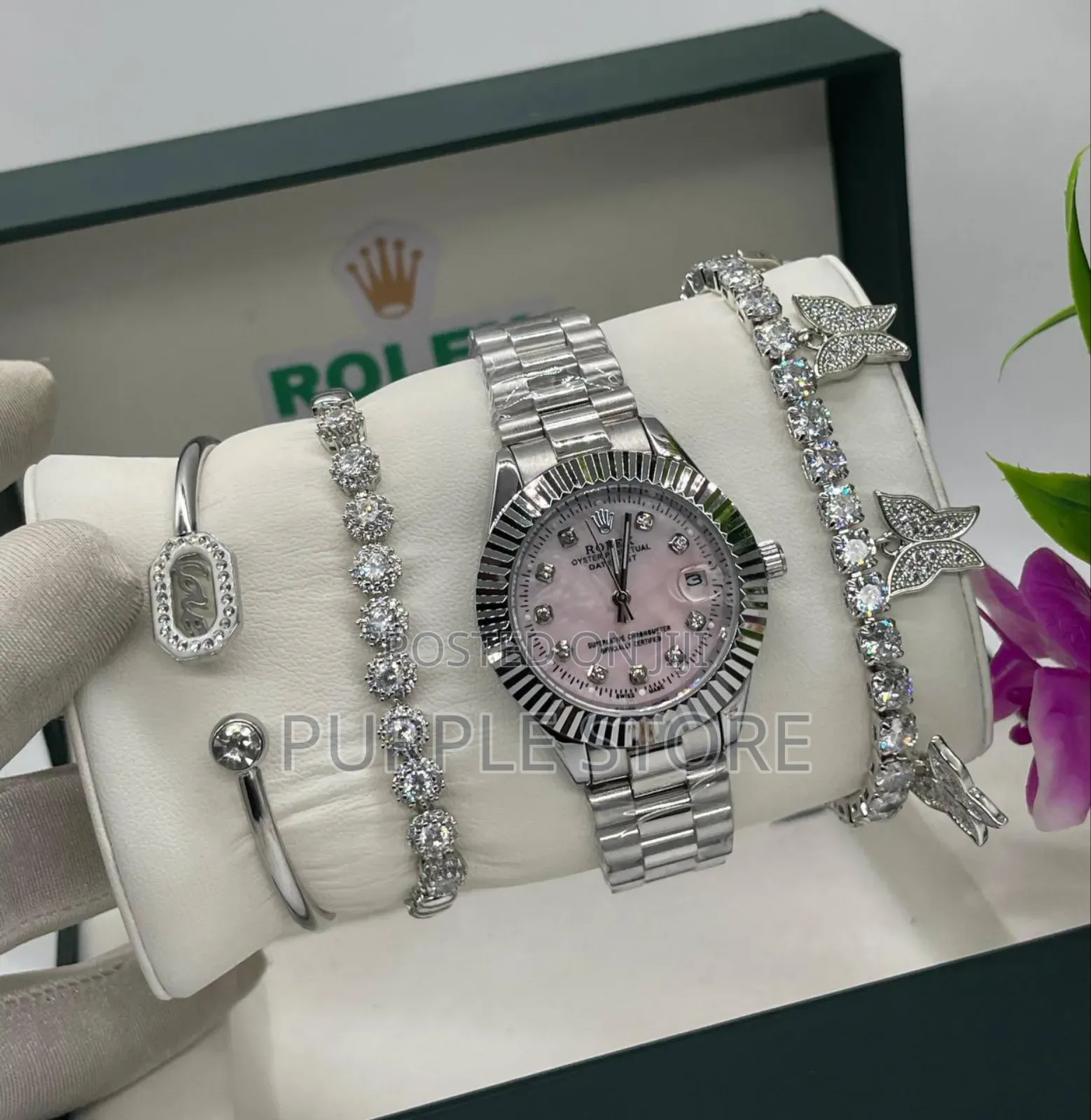 Rolex Female~Watch Bracelets~.Set Silver