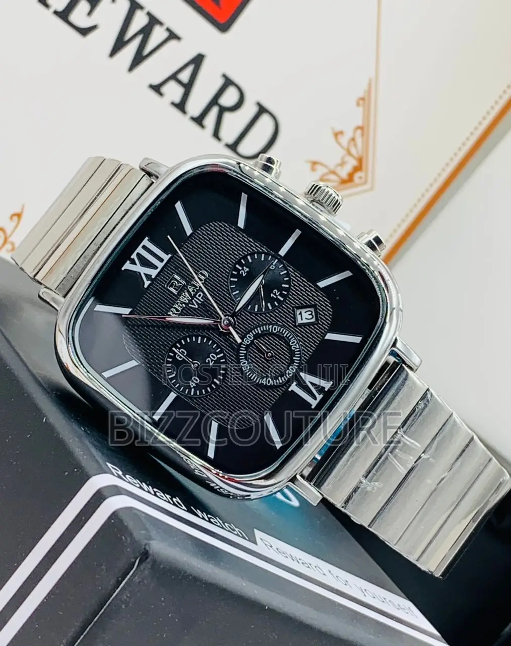 Original Rewardvip Chronograph Black Dail Silver Chain Watch