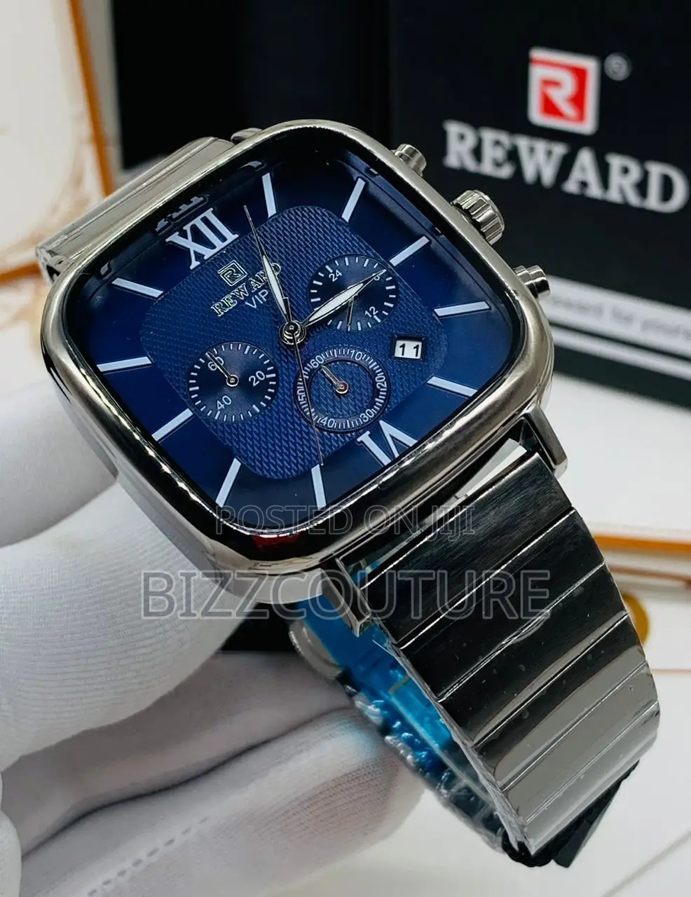 Original Rewardvip Chronograph Blue Dail Black Chain Watch