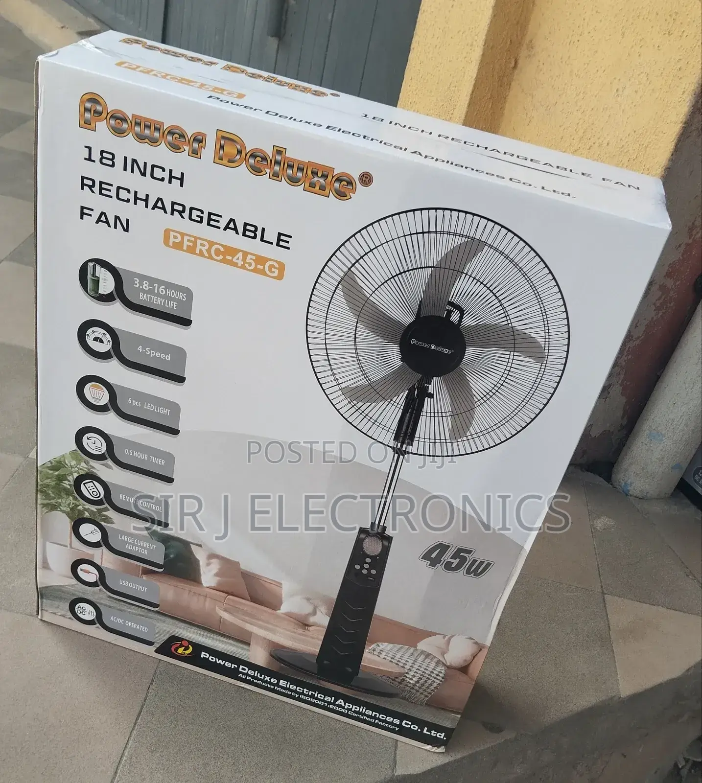 Brand New 18" Power Deluxe Rechargeable Standing Fan