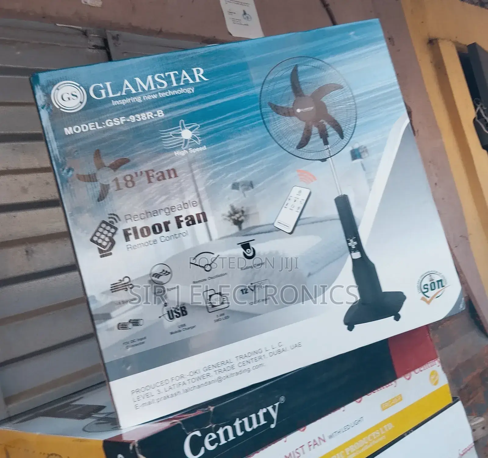 Brand New 18" Glamstar Rechargeable Standing Fan + Warranty