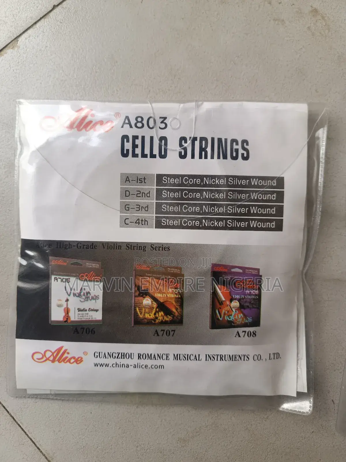 A803 Cello Strings Full Set (A-D-G-C)Steel Core Nickel Alice