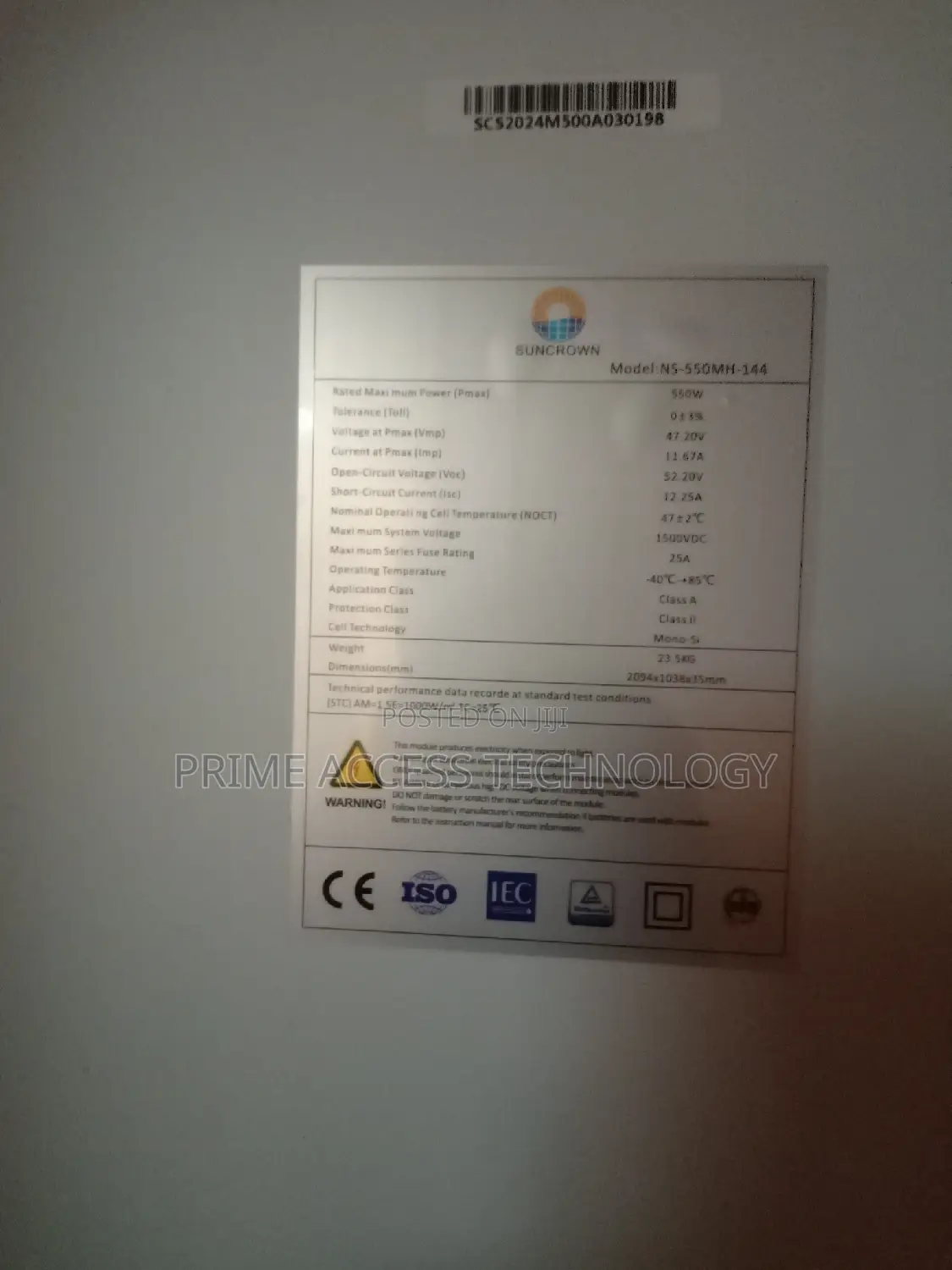 High Quality 550watts Mono Sun Crown Solar Panel
