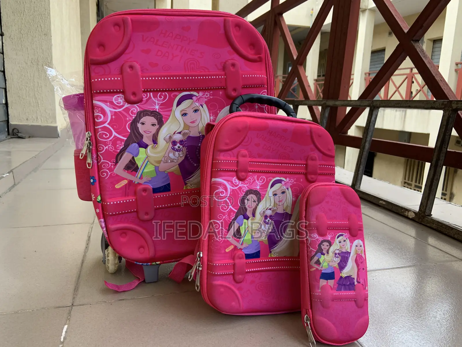 4n1 Carton Character Pink Kids Trolley Back Pack