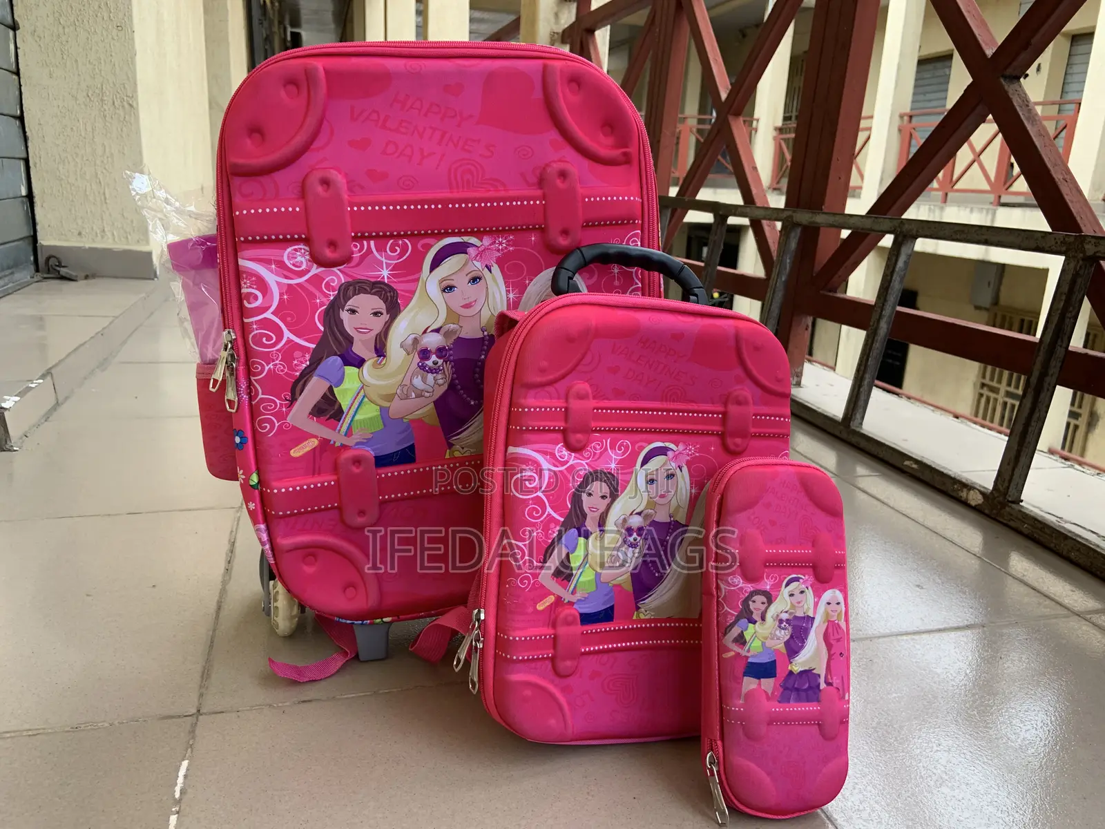 4n1 Carton Character Pink Kids Trolley Back Pack