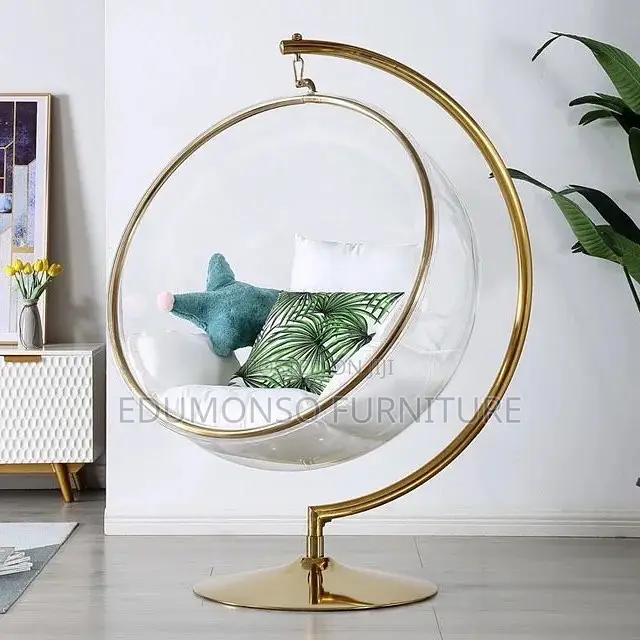 Acrylic Accent Swing Chair With Gold Metal Base